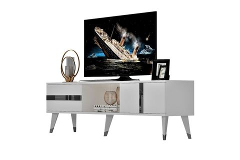 VANİA TV SEHPASI, 2 KAPAKLI RAFLI, BEYAZ GÜMÜŞ