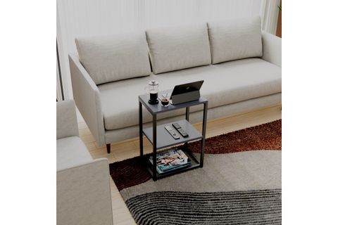 LİNA METAL AYAKLI AHŞAP RAFLI YAN SEHPA, ANTRASİT