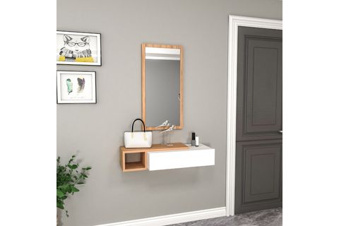 VİEN ÇEKMECELİ RAFLI AYNALI DRESUAR, ATLANTİK ÇAM BEYAZ