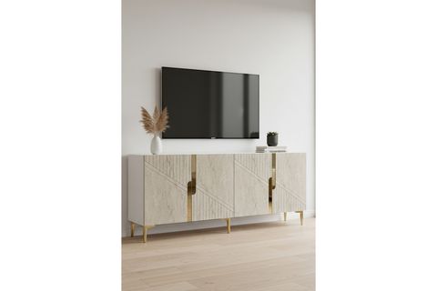 EVVA KONSOL VE TV SEHPASI, BEYAZ TRAVERTEN GOLD, 180 CM