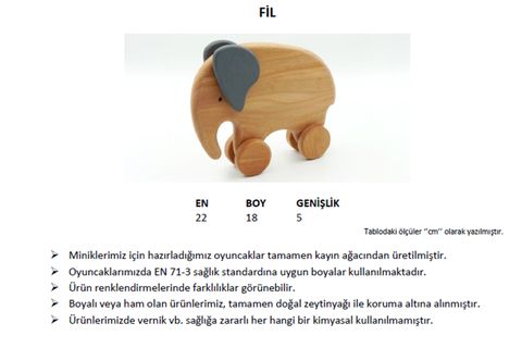 NS DESİGN AHŞAP OYUNCAK FİL- DÜZ RENKLİ