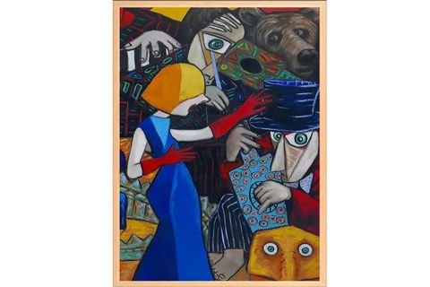 AHŞAP ÇERÇEVELİ MAVİ VE SARIŞIN TABLO, 50X70