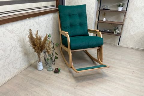 ASEDİA KONTES SALLANAN SANDALYE,ZÜMRÜT YEŞİL, NATUREL AHŞAP AYAK