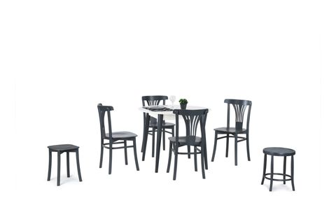 SİENA SABİT MASA VE DEKOPAJLI SANDALYE TABURE TAKIMI, ANTRASİT, 90X90