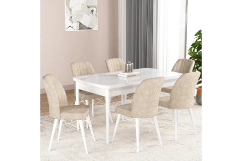 FIRAT AÇILABİLİR BEYAZ MDF MUTFAK MASA TAKIMI, KREM