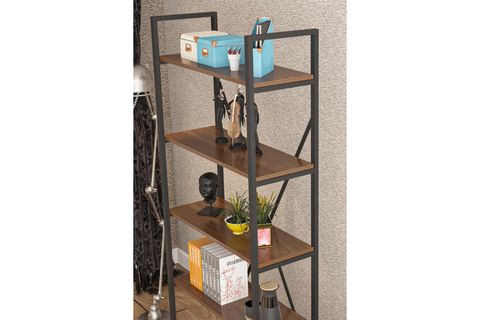 MİLA DEKORATİF 5 RAFLI METAL KİTAPLIK, 180 CM, CEVİZ