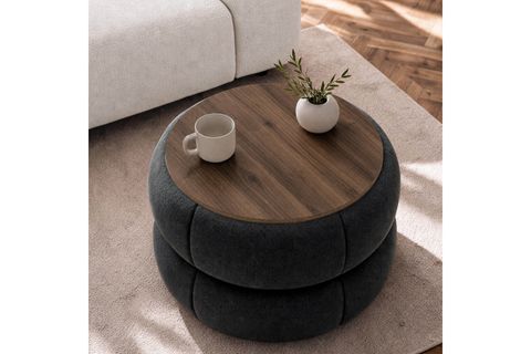 MODEVİA SEHPALI PUF, CEVİZ KOYU GRİ