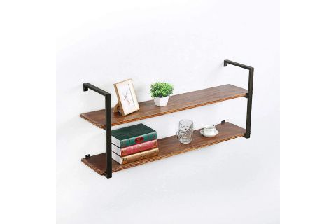 TASNİA SİYAH METAL AHŞAP DUVAR RAFI 120 CM 2 KATLI
