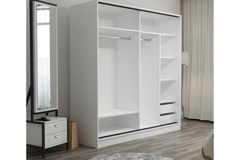 MİNAR KALE 2 KAPAKLI SÜRGÜLÜ DOLAP 180 CM - BEYAZ/ANTRASİT 210CM
