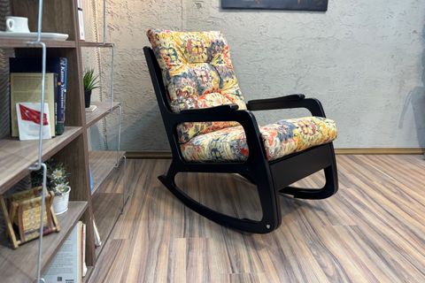 KONTES SALLANAN SANDALYE, ÇİÇEKLİ, LAKE SİYAH AHŞAP AYAK