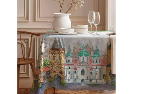 ŞEHİR MANZARASI PAMUK MASA ÖRTÜSÜ, 100X100 CM