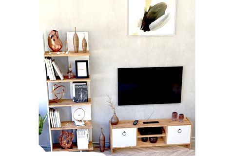 MONİ TV ÜNİTESİ VE KİTAPLIK SETİ, BEYAZ KAPAKLI