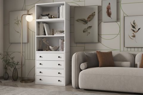 LEKSA ÇEKMECELİ RAFLI KİTAPLIK 65 CM BEYAZ KTP-1172-Ç