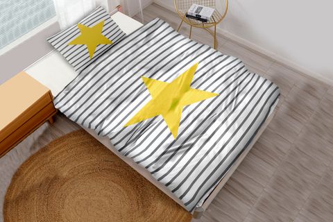 SARI YILDIZ DESENLİ TEK KİŞİLİK ÇOCUK NEVRESİM TAKIMI, 160X220 CM
