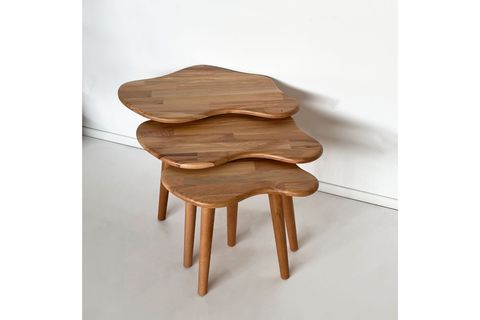 ZİGON BULUT SEHPA SETİ MASİF DOĞAL AHŞAP, ÜÇLÜ