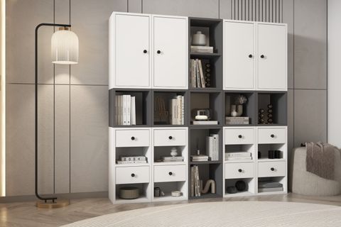 ZARA GENİŞ KİTAPLIK MODÜLER DOLAPLI ÇEKMECELİ ÇALIŞMA ODASI KİTAPLIĞI ÜNİTESİ PNR KTP 1097