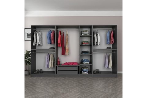 NİSA PLUS 7 KAPAKLI 2 ÇEKMECE DOLAP ANTRASİT MEBRAN REFLEKTE CAM