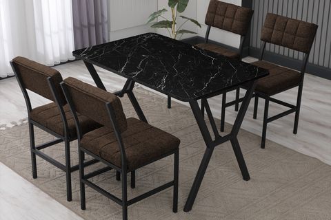 NOVA MUTFAK MASA TAKIMI, 4 SANDALYE, SİYAH, 110X70 CM, KAHVE