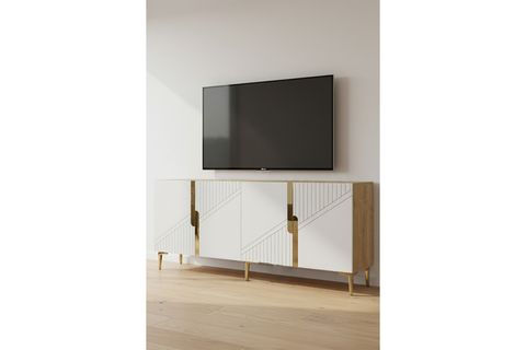 EVVA KONSOL VE TV SEHPASI, SAFİRMEŞE BEYAZ GOLD, 180 CM