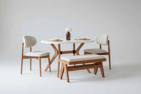 NİCOLY NATURAL BEYAZ BENÇLİ MASA SANDALYE TAKIMI, 80X130