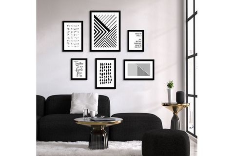 İNCE ÇİZGİSEL ALTILI POSTER PANO SETİ, ÇERÇEVELİ, SİYAH BEYAZ
