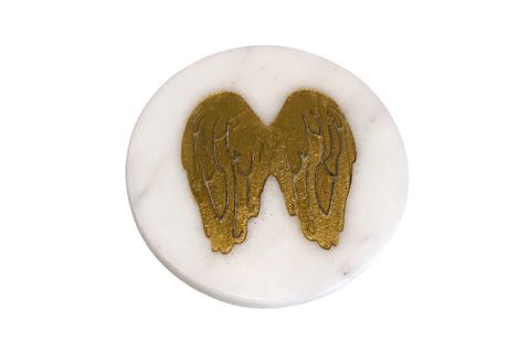 LUX & MARBLE ANGEL MELEK KANATLI YUVARLAK BARDAK ALTLIĞI, BEYAZ MERMER
