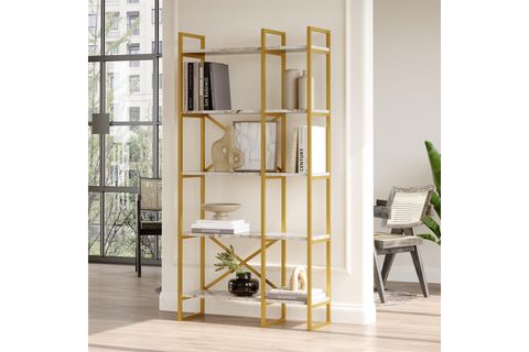 ROBİN HOME ATLANTİS GOLD METAL KİTAPLIK, MERMER DESEN, 5 RAFLI, 2 BÖLME, 175,CM