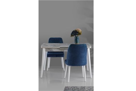 KASTİLYA MASA VE MERİDA SANDALYE TAKIMI, LACİVERT, 130X80