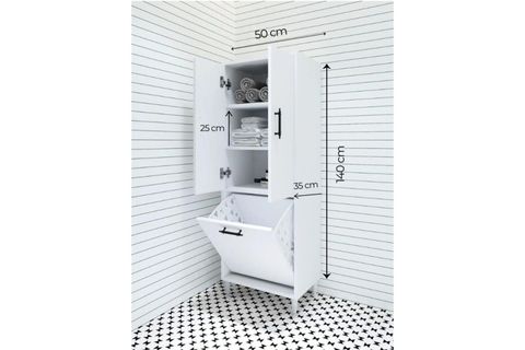 EMİLY KİRLİ ÇAMAŞIR SEPETLİ KAPAKLI BANYO DOLABI, BEYAZ