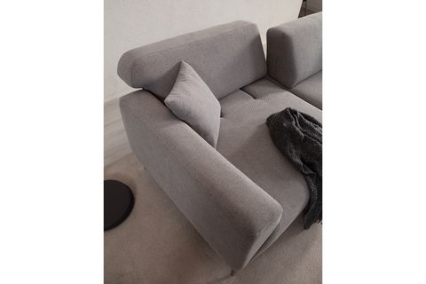 MUNDO ÜÇLÜ KANEPE, GRİ, KROM AYAK