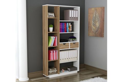 ARNETTİ LUMA 10 BÖLMELİ 2 DOLAPLI MODERN KİTAPLIK BEYAZ CEVİZ - LUMA