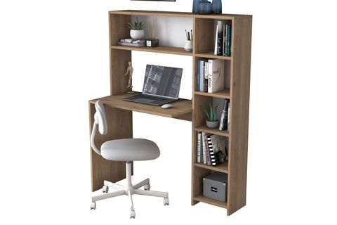 RANİ KİTAPLIKLI RAFLI BİLGİSAYAR ÇALIŞMA MASASI, SEPET CEVİZ, HA104