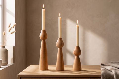 KATRE KAYIN AHŞAP ÜÇLÜ ŞAMDAN SETİ, 15-20-25 CM