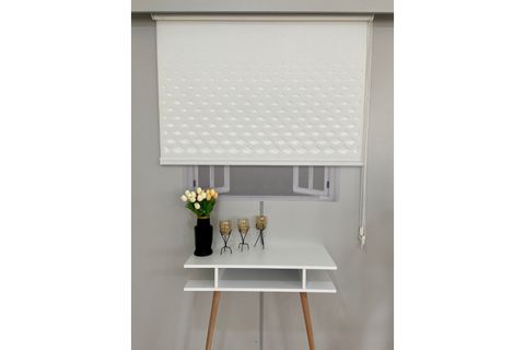 ÇİFT MEKANİZMALI LAZER KESİM TÜL VE STOR PERDE, KIRIK BEYAZ, DSG-1001, 210X260