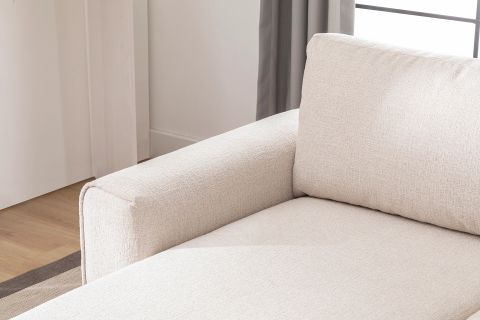 MERLİN MİNİ KÖŞE KOLTUK, NATUREL AYAK, FİTİLLİ KOL, ŞÖNİL KUMAŞ, KREM