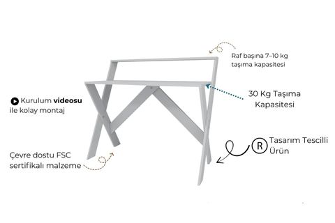 ÇAPRAZ AYAKLI DERS ÇALIŞMA MASASI, BEYAZ, 50X90 CM