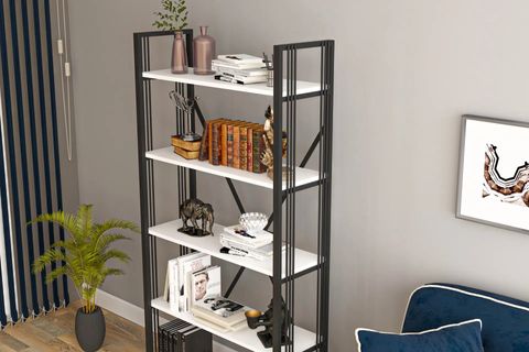 ASEL LUX 5 RAFLI METAL KİTAPLIK, BEYAZ