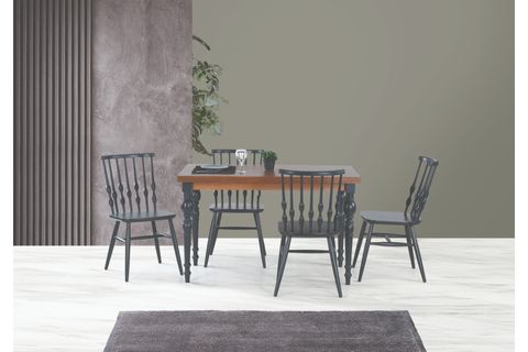 DAMLA SABİT MASA VE BONCUK SANDALYE TAKIMI, CEVİZ ANTRASİT, 125X80