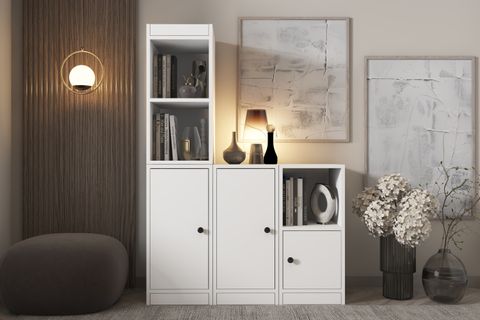 LEKSA ARCHEL 3 KAPAKLI 3 AÇIK RAFLI ÖZEL TASARIM BEYAZ KİTAPLIK ELF-KP-1002