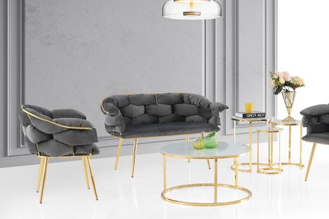 BALON ÇAY SETİ TAKIMI, GOLD AYAK, GRİ