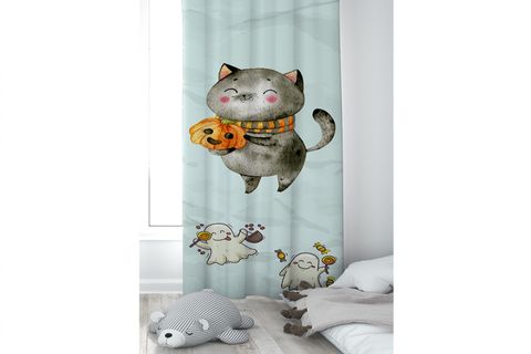 SEVİMLİ HAYALET KEDİ DESENLİ ÇOCUK ODASI FON PERDE 65X200