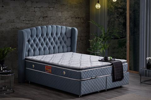 NİCE BAZA BAŞLIK VE REAL PEDLİ YATAK SETİ, MAVİ, 160X200