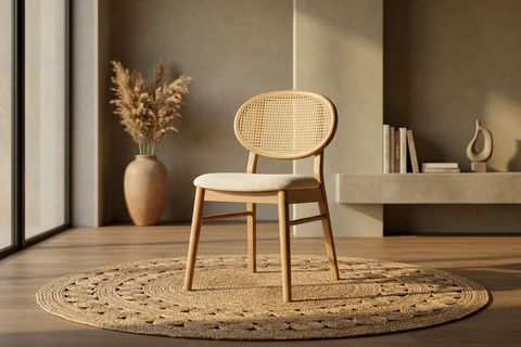 OSLO SANDALYE, NATUREL AHŞAP, KREM KUMAŞ