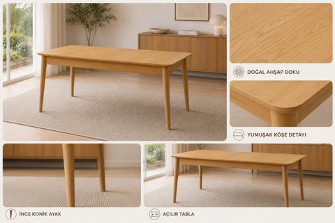 RETRO AÇILIR MUTFAK MASASI, 120 CM, MEŞE