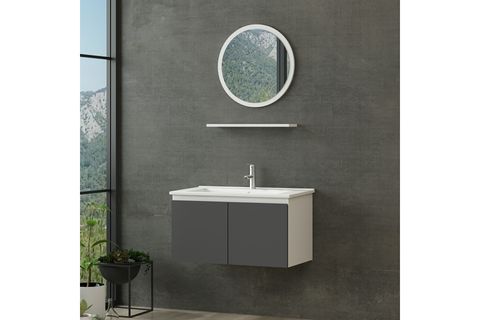 NİKA BANYO DOLABI 100CM AS2K 1YA1R ETJ BEYAZ ANTRASİT