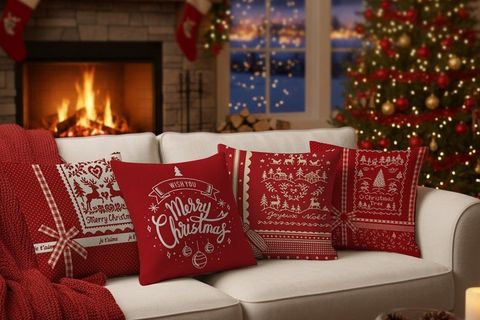 YILBAŞI TEMALI DÖRTLÜ KIRLENT KILIFI, BORDO, 1042