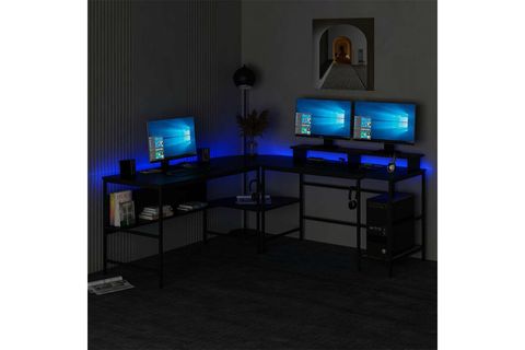 MİNAR GRETA RGB LED IŞIKLI L KÖŞE ÇALIŞMA MASASI, SİYAH