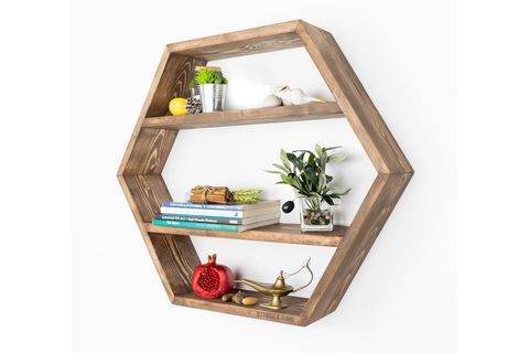 DOĞAL AHŞAP PETEK ALTIGEN DUVAR RAFI