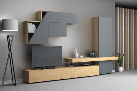 FİTZ DUVAR TV ÜNİTESİ, MEŞE GRİ, 300 CM