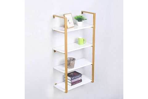 TASNİA GOLD METAL AHŞAP DUVAR RAFI 60 CM 4 KATLI